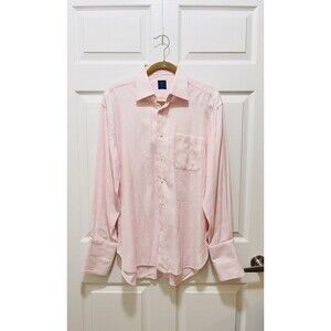 Mens Button Shirt Long Sleeve Size 15.5 100% Cotton Enzone Italy Pink